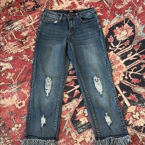 L&B Mid Rise Boyfriend Stylish Distressed Blue Jeans, Size 6